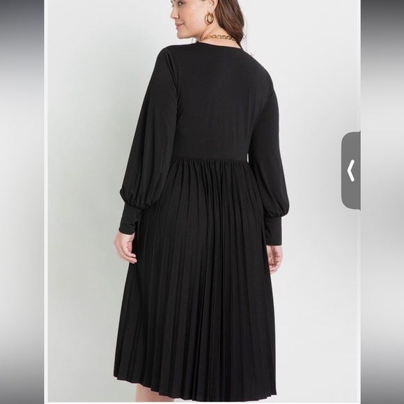 Eloquii Knot Front Pleated Skirt Dress Black Stretch Knit Jersey 28 new - Picture 6 of 11
